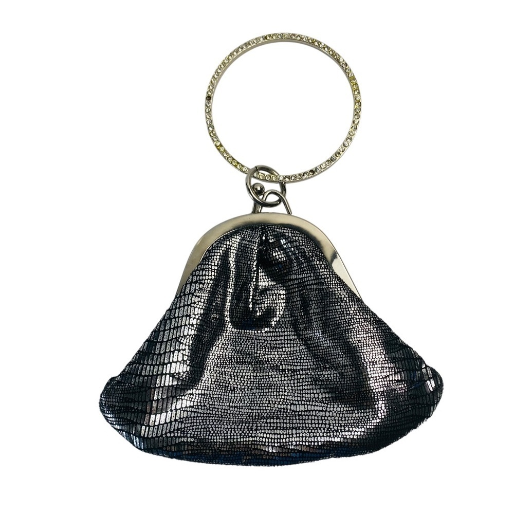 CMG Silver Ring Handle Fabric and Metal Bag In Silver